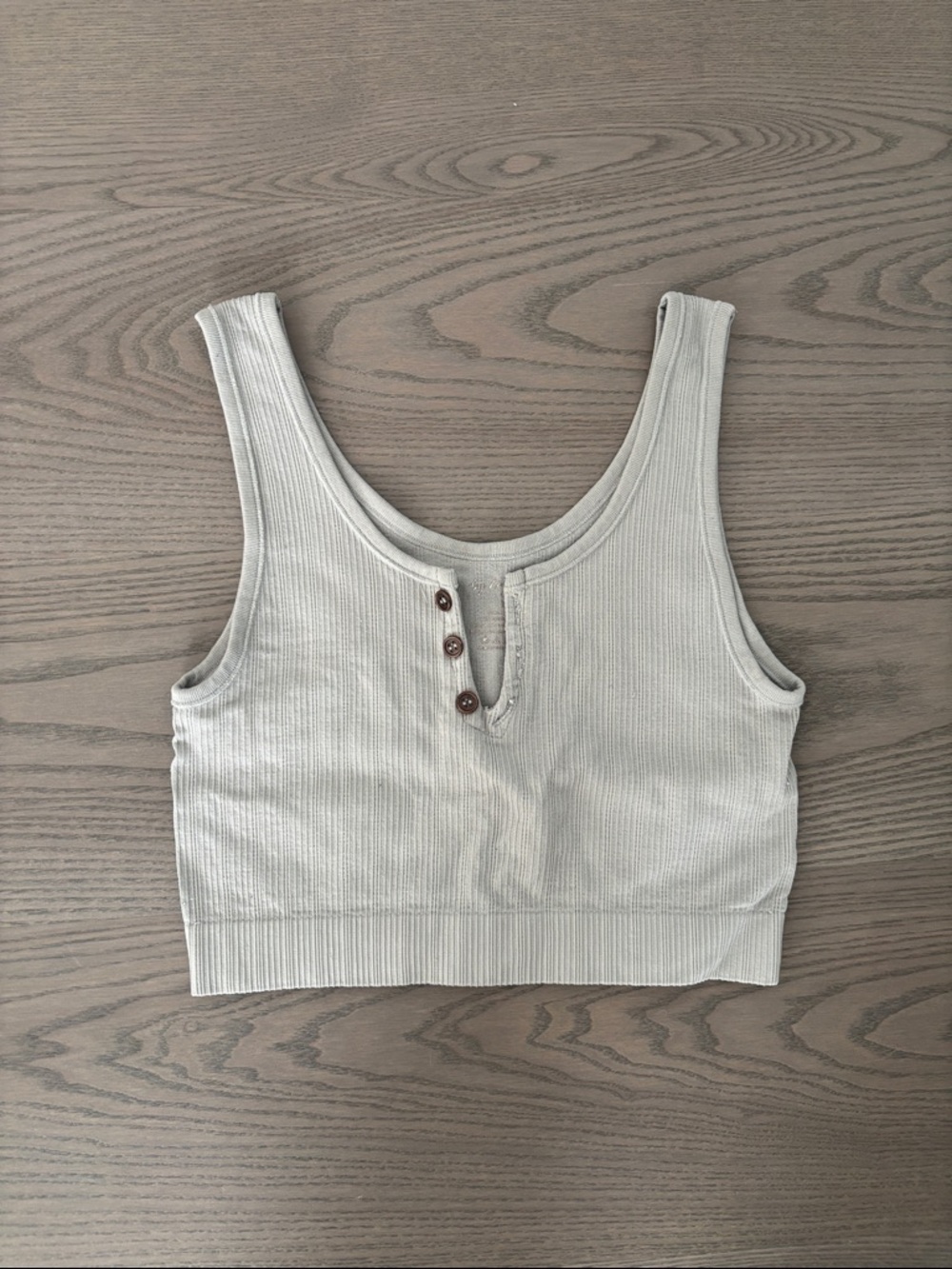 By Together Ribbed Henley Crop Top in Light Taupe